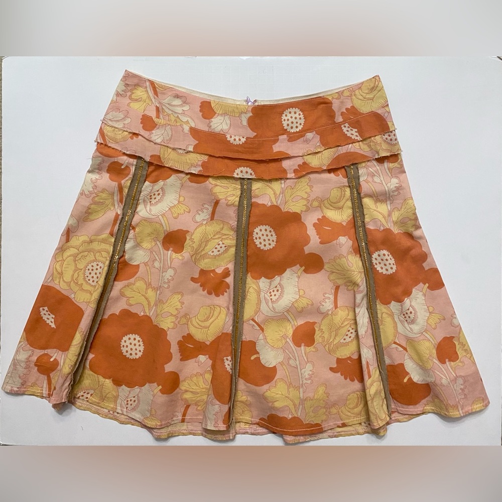 OLLIE SANG Anthropologie Women's Floral Cotton Skirt Sequin Trim Size S